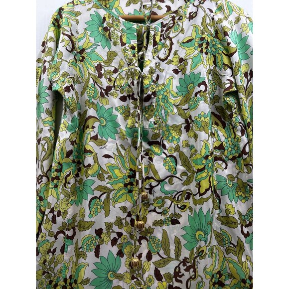 Milly Cabana Y2K Resort Tunic Dress Signed Mod Floral Print Gold Tassel Detail M - Picture 9 of 11